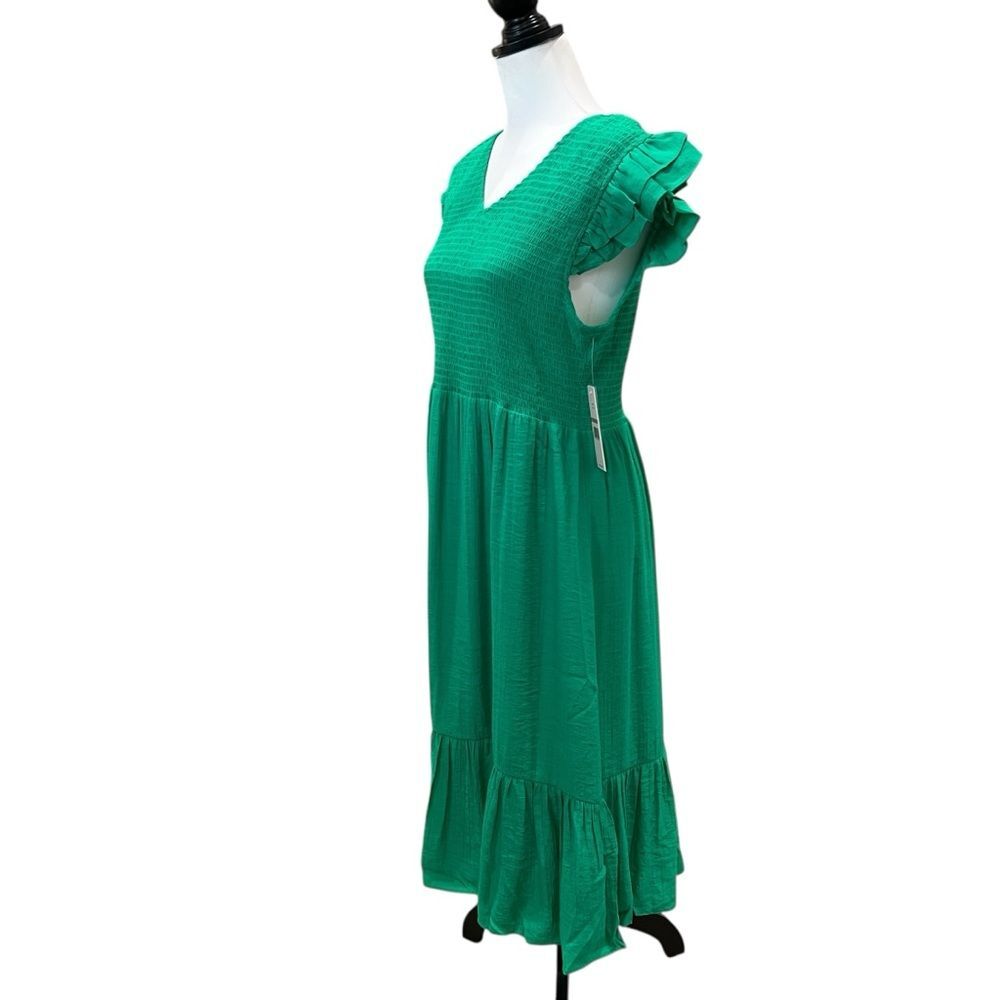 Nanette Lepore Smocked Midi Dress Flutter Sleeve Ruffle Hem Green 12 NWT - Picture 4 of 16